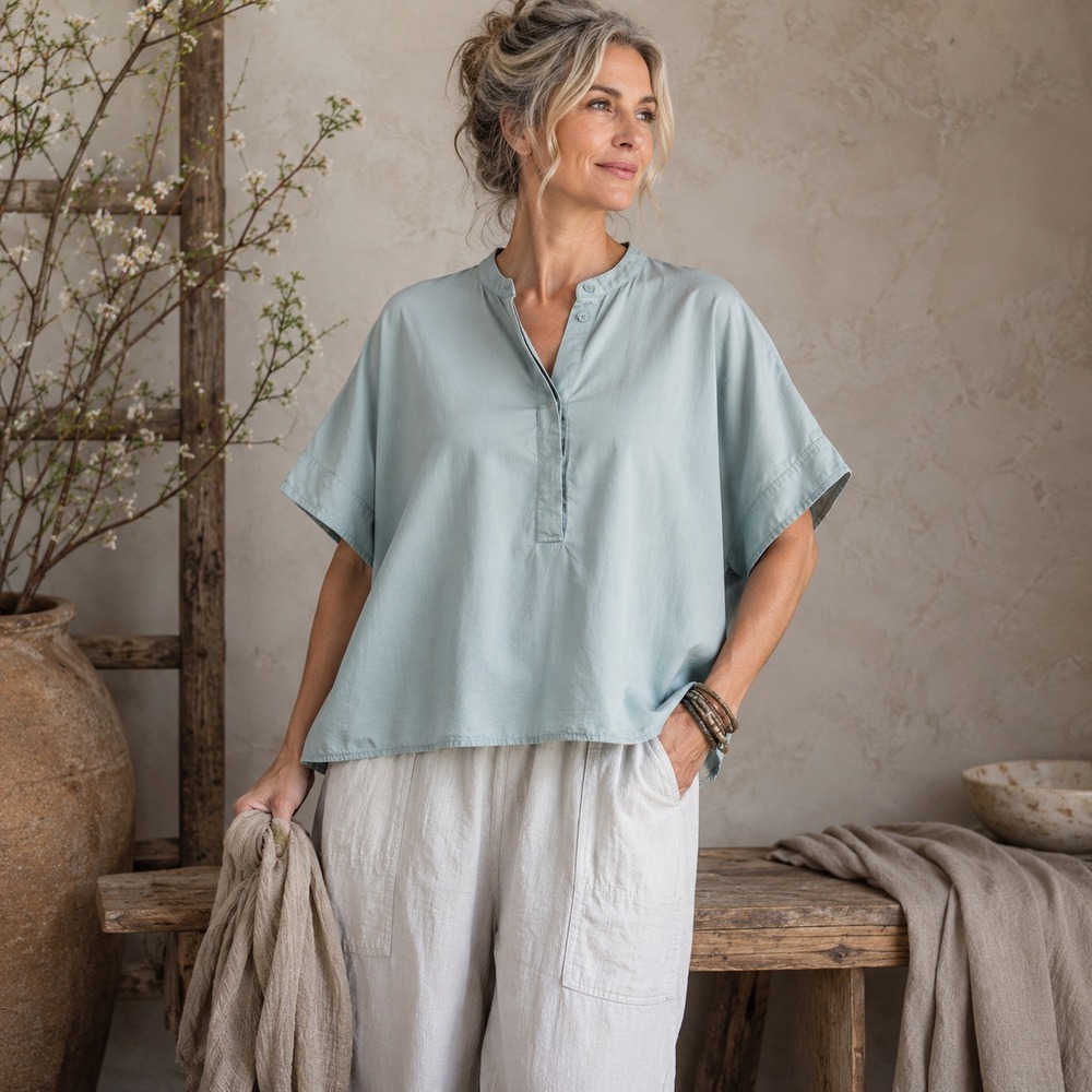 COS Womens Minimalist Oversized Top Sz XS Light Blue Coastal Quiet Luxury Blouse